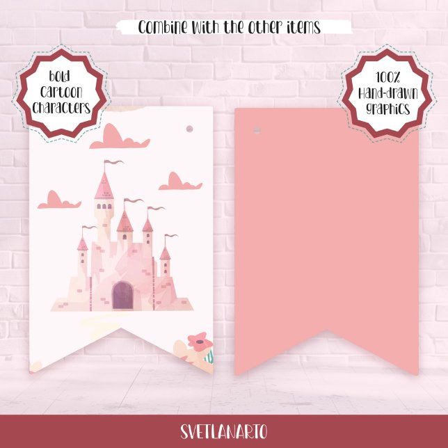 Drapeaux de Guirlande de Château Rose Pastel Encha (Pair view)