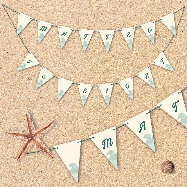 Drapeaux de plage et de vague pour l'anniversaire  (Personalized Bunting Flags for your Beach Party)