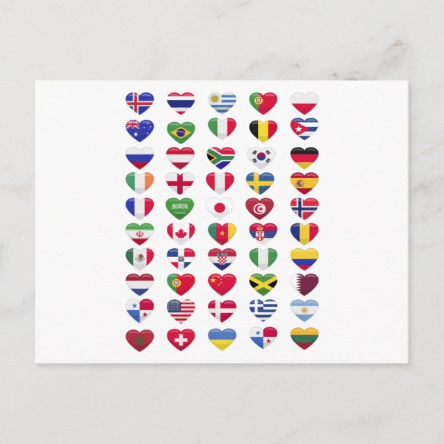 Drapeaux des pays en forme de coeur carte postale (Devant)