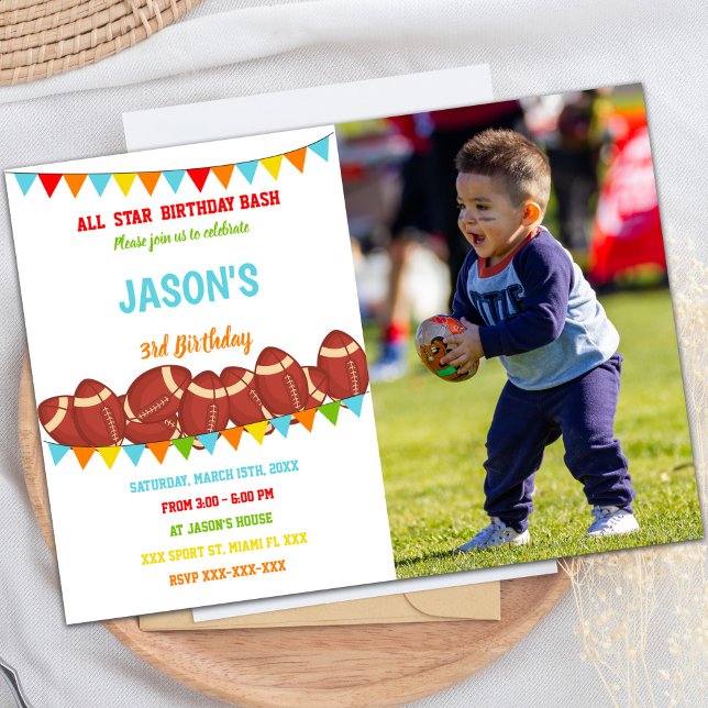 Drapeaux Football Blanc Invitations Anniversaire a (Flags White Football Birthday Invitations w photo)