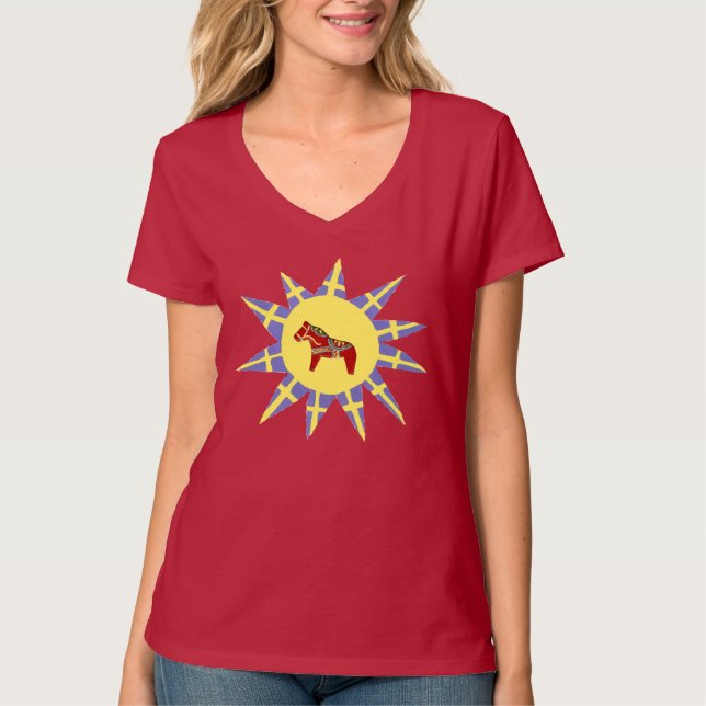 Drapeaux suédois et t-shirt Dala Horses (Devant)