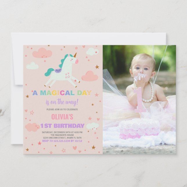 Drapeaux Unicorn Invitations d'anniversaire avec p (Devant)