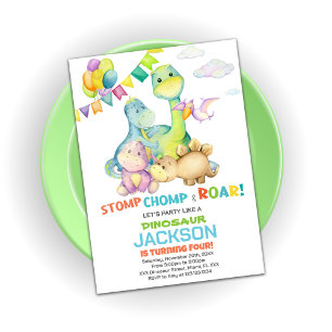 Drapeaux verts Dinosaur Invitations d'anniversaire