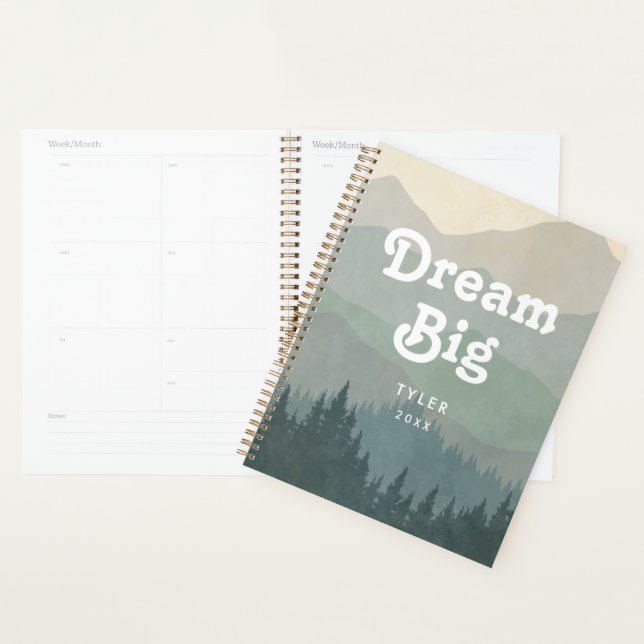 Dream Big Blue Boho Mountains Retro Planner (Devant avec enveloppe)