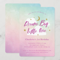 Dream Big Little One 1st Birthday Invitation