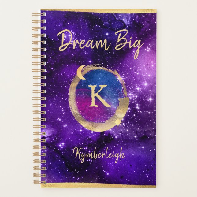 Dream Big Purple Galaxy Glam Gold Monogramme Petit (Devant)