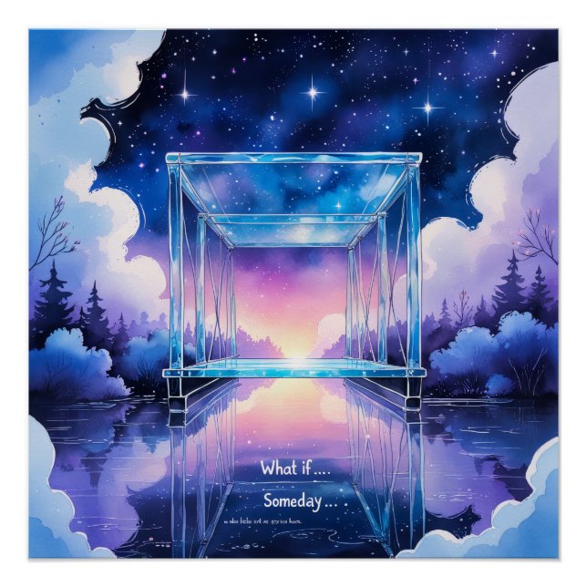 Dream Bridge – Surreal Watercolor Night Poster (Devant)