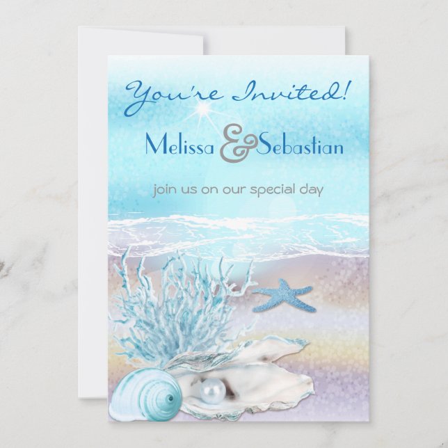 Dream Shore Beach Dk Mariage Turquoise Invitation (Devant)