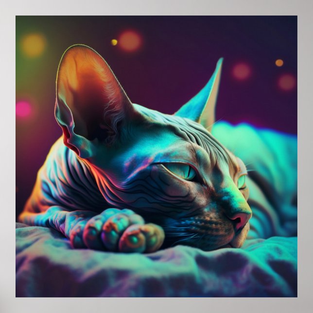 Dream Sphynx chat, néon couleurs Poster (Devant)