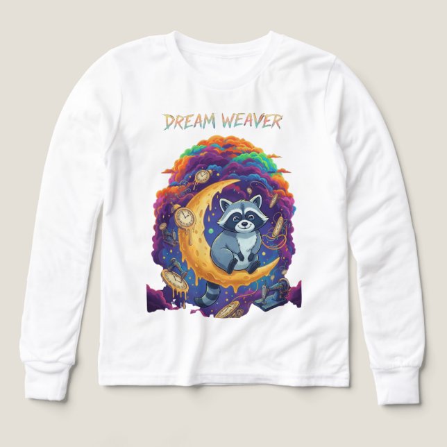 Dream Weaver: Whimsical Raccoon Moon Art T-Shirt (Motif recto)