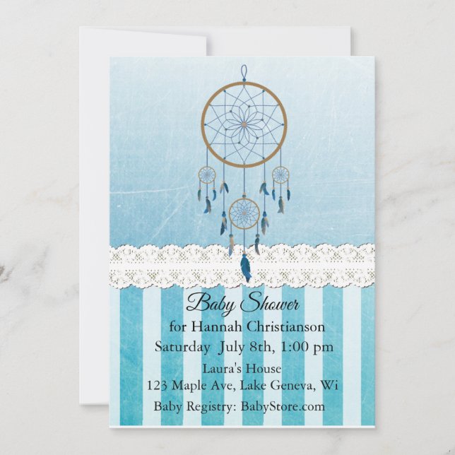 Dreamcatcher Blue Boy's Baby Shower Invitations (Devant)