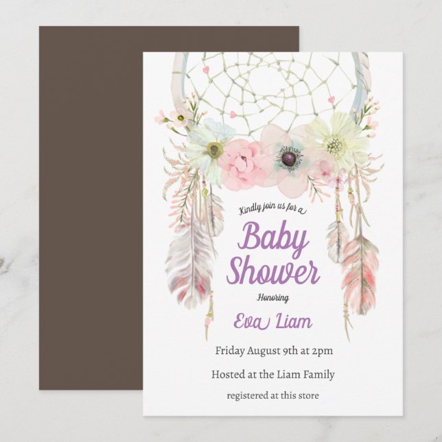 Dreamcatcher Bohemianism Baby shower Invitation (Devant / Derrière)