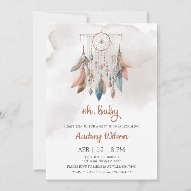 Dreamcatcher Boho Pastel Baby shower Invitation (Devant)