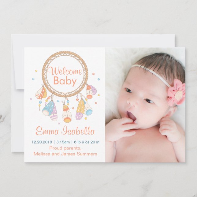 Dreamcatcher Nouveau bébé nouveau-né Faire-part de (Devant)