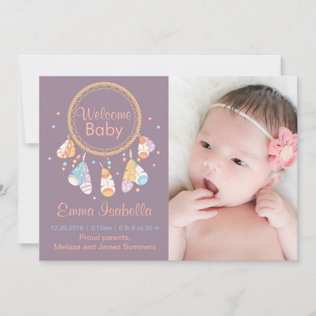 Dreamcatcher Nouveau bébé nouveau-né Faire-part de (Devant)