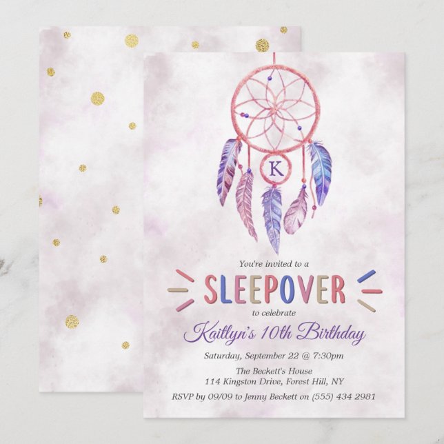 Dreamcatcher Sleepover Invitations de fête d'anniv (Devant / Derrière)