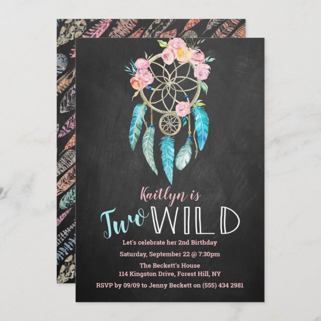 Dreamcatcher Two Wild 2nd Birthday Invitations (Devant / Derrière)