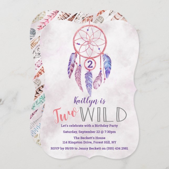 Dreamcatcher Two Wild 2nd Birthday Invitations (Devant / Derrière)