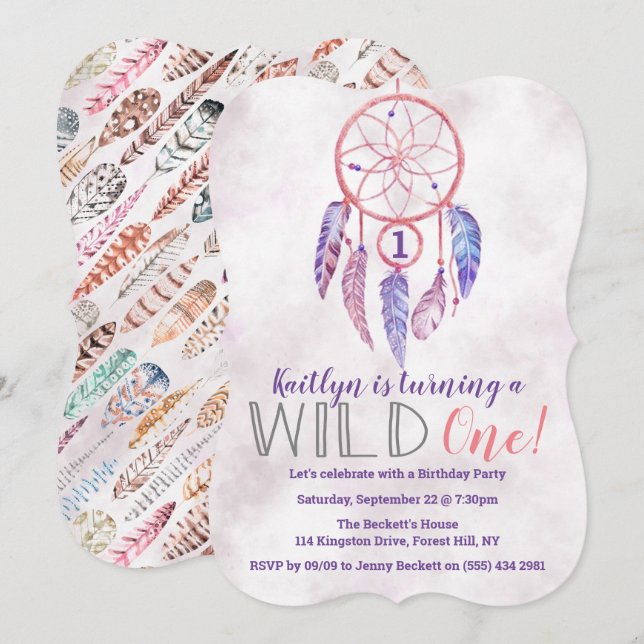 Dreamcatcher Wild One 1st Birthday Invitations (Devant / Derrière)