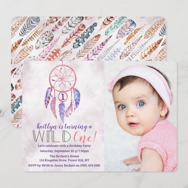 Dreamcatcher Wild One Photo Invitations d'annivers (Devant / Derrière)