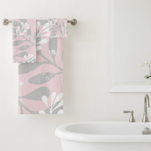 Dreamical Botanical : Toile rose avec Feuilles gri