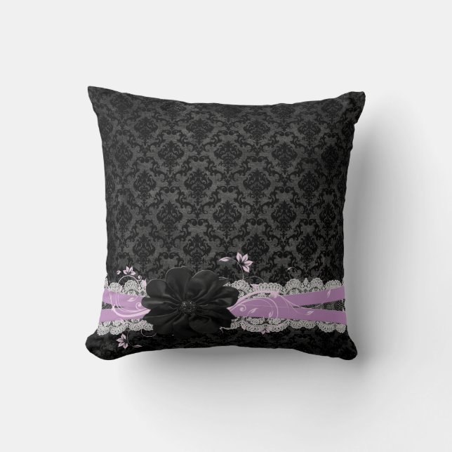 Dreamight Night Black Flower Damask Coussin (Recto)