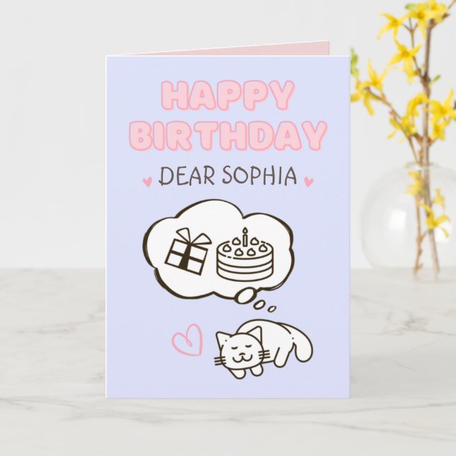 Dreaming Cat&Cake&Gift Bonne carte d'anniversaire (Fleur jaune)