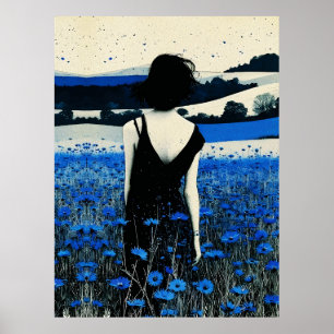 Dreamscape Blue Champ de Fleurs Sauvages Art Mural