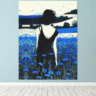 Dreamscape Blue Champ de Fleurs Sauvages Art Mural