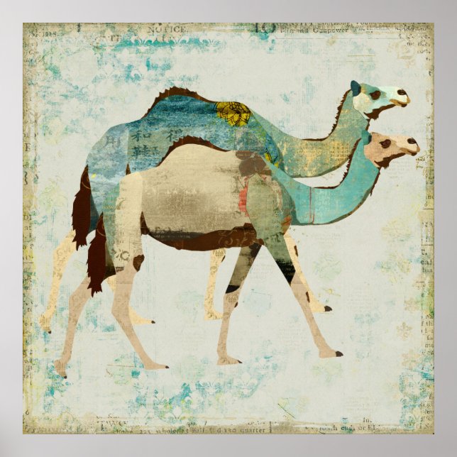 Dreamy Blue Camels Art Poster (Devant)