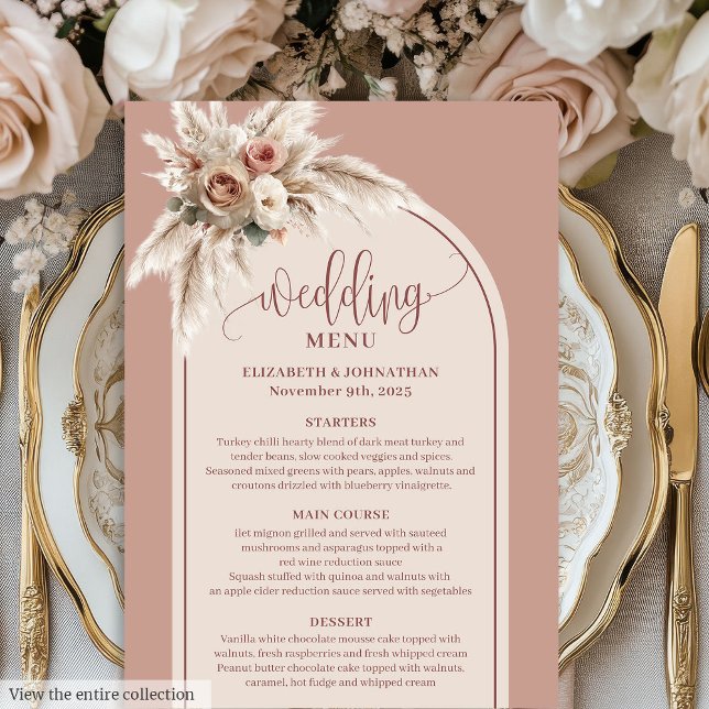 Dreamy Boho Dusty Rose Pampas Floral Wedding Menu (Dreamy Boho Dusty Rose Pampas Floral Wedding Menu)