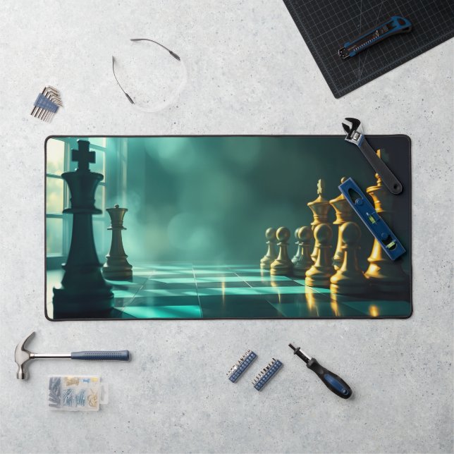 Dreamy Chess Scene Mat - Deep Turquoise Imaginaire (Poste de travail)