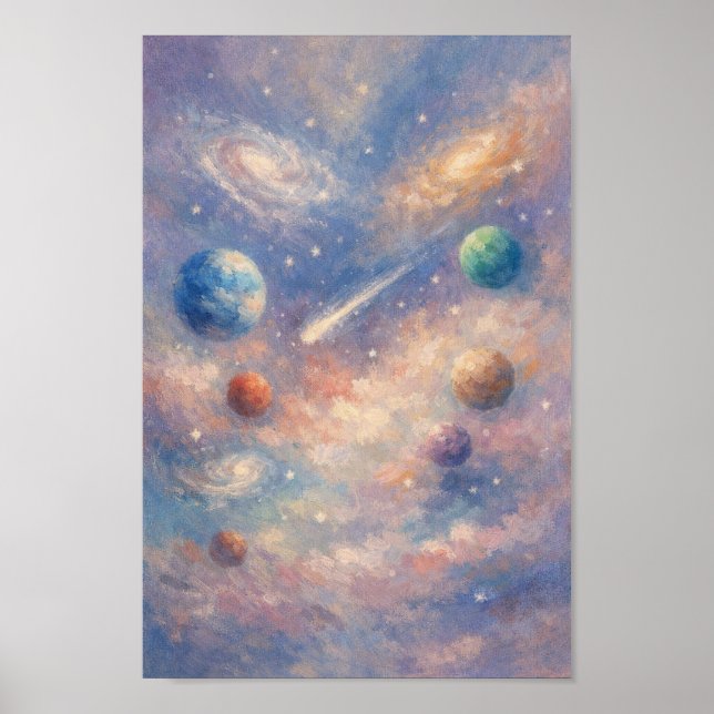 Dreamy Cosmic Art Poster – Impressionistic Planets (Devant)
