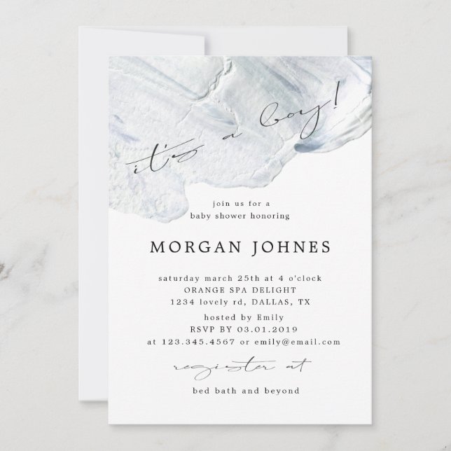 Dreamy Elegant Blue | Invitation Baby shower (Devant)