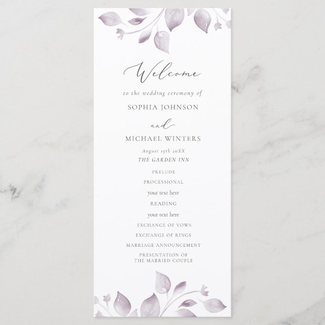 Dreamy Foliage Programme de mariage (Devant)