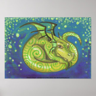 Dreamy Green Dragon Poster d'art imaginaire tourbi