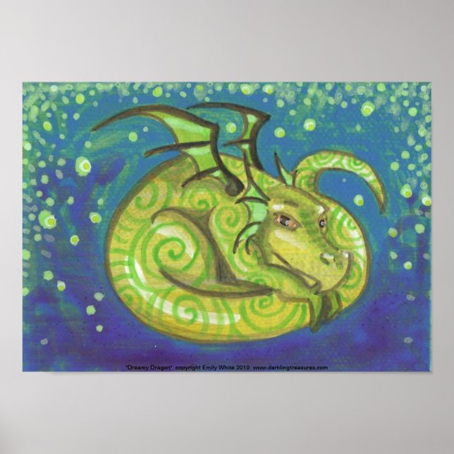 Dreamy Green Dragon Poster d'art imaginaire tourbi (Devant)