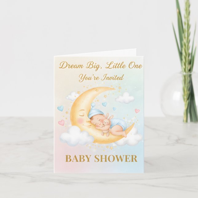 Dreamy Moon Baby Shower Invitation - Sleeping Baby (Devant)
