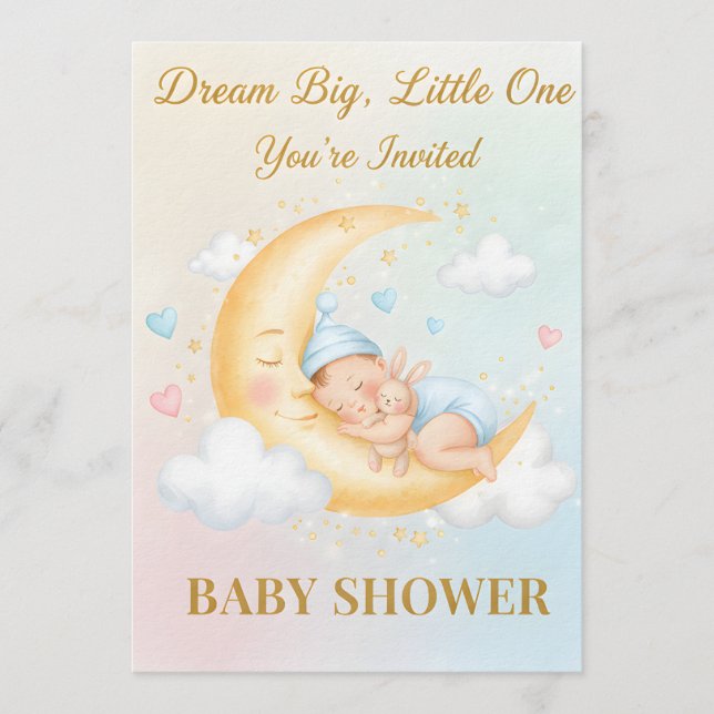 Dreamy Moon Baby Shower Invitation - Sleeping Baby (Devant)