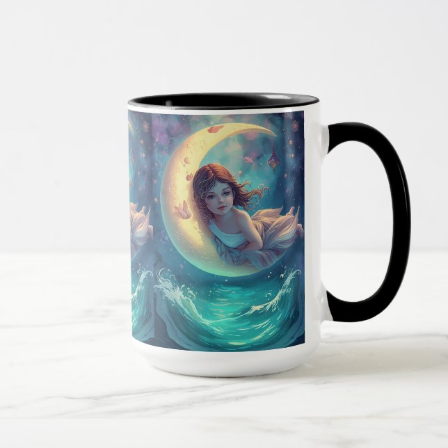 Dreamy Moon Girl Mug Design | Cute Baby Moon Art | (Droite)