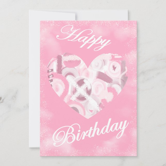 Dreamy Pink Heart Joyeux carte d'anniversaire (Devant)