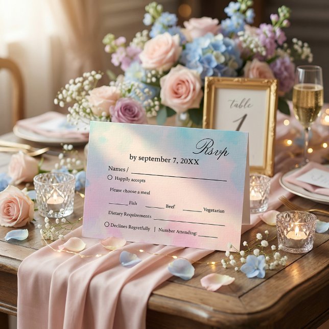 Dreamy Rainbow Unicorn watercolor Rsvp  (#rsvp #watercolorweddingcard #softpink #turquoiseandpinj #springcolor #springbloom #summerwedding )