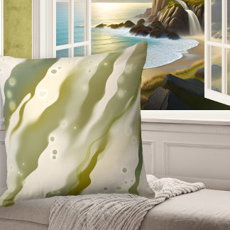 Dreamy Seaweed Abstrait Green Art Motif Coussin