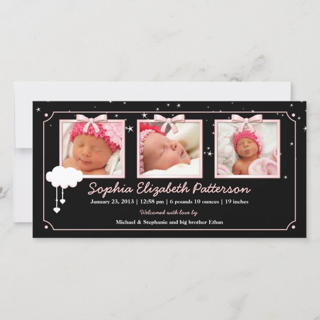 Dreamy Stars Trois Photo Baby Faire-part de naissa (Devant)