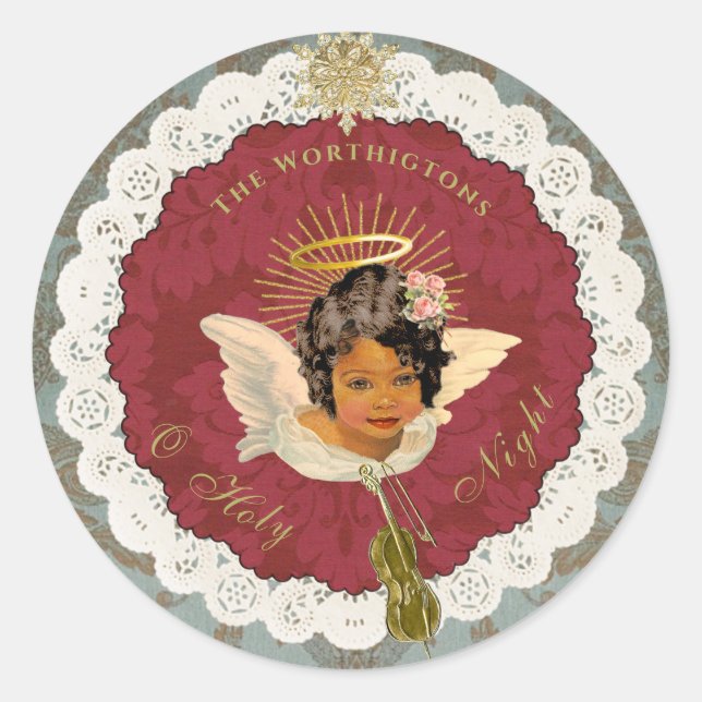 Dresden Bronze Angel Round Sticker Seal (Devant)