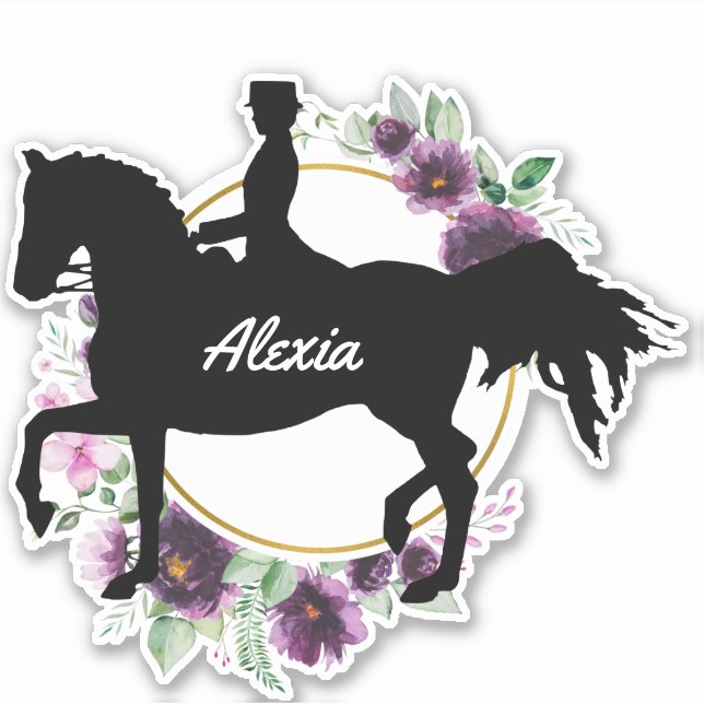 Dressage personnalisé Nom du cheval Sticker floral (Devant)
