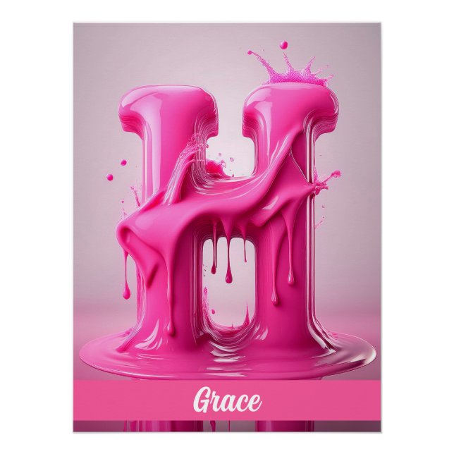 Dripping Pink Letter H - Customizable Name Poster  (Devant)