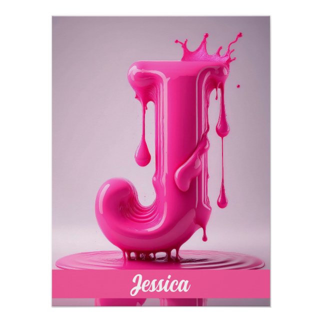 Dripping Pink Letter J - Customizable Name Poster  (Devant)