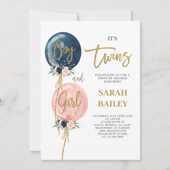 Drive By Twins Baby shower Invitation garçon et fi (Devant)
