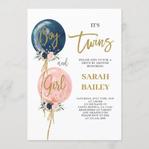 Drive By Twins Baby shower Invitation garçon et fi